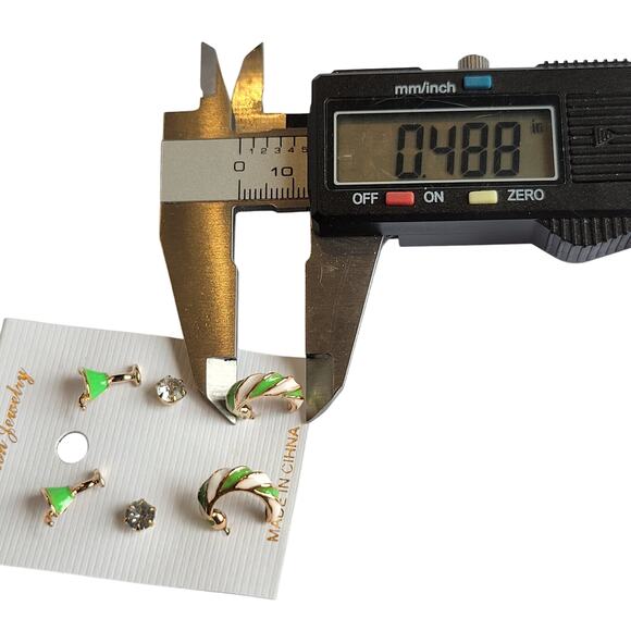 Green Cocktail Drink Stud Earrings Set Crystal Swirl Hoops 3 Pair, Free Gift Bag - Picture 2 of 6